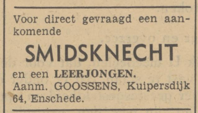 Kuipersdijk 64  Goossens advertentie Tubantia 4-5-1940.jpg