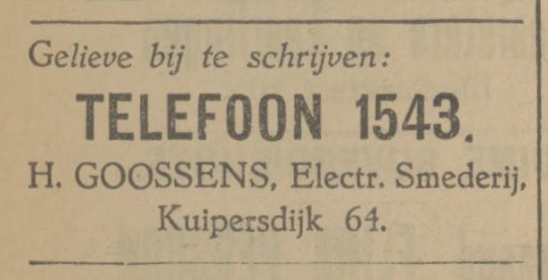 Kuipersdijk 64  H. Goossens Electr. Smederij advertentie Tubantia 24-12-1927.jpg