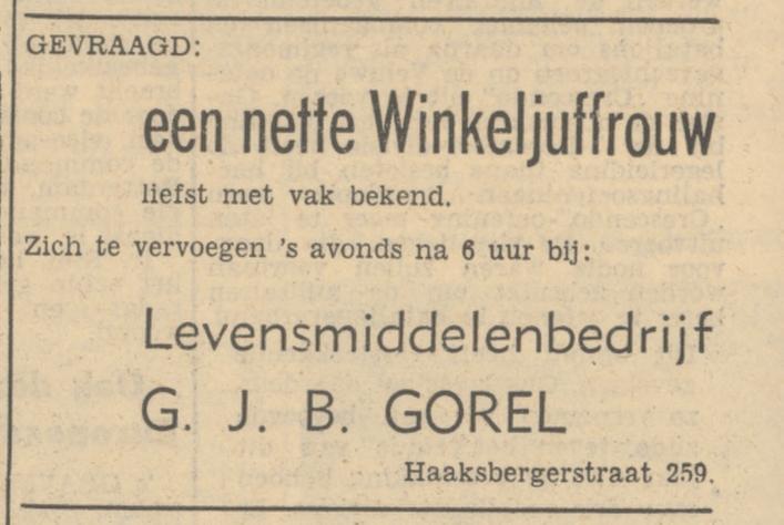 Haaksbergerstraat 259 Levensmiddelenbedrijf G.J.B. Gorel advertentie Tubantia 1-5-1951.jpg