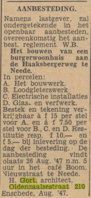 Oldenzaalsestraat 210 H. Gort Architect krantenbericht Tubantia 12-8-1947.jpg