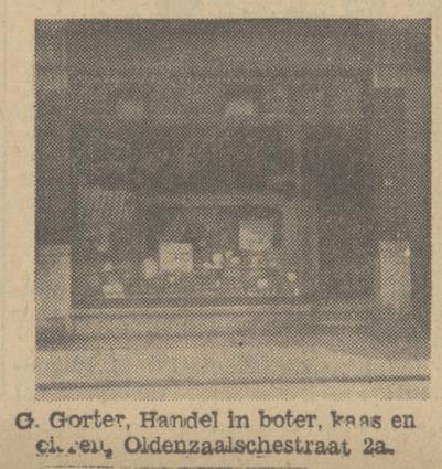 Oldenzaalsestraat 2a G. Gorter, Handel in boter, kaas en eieren, krantenfoto Tubantia 19-6-1934.jpg