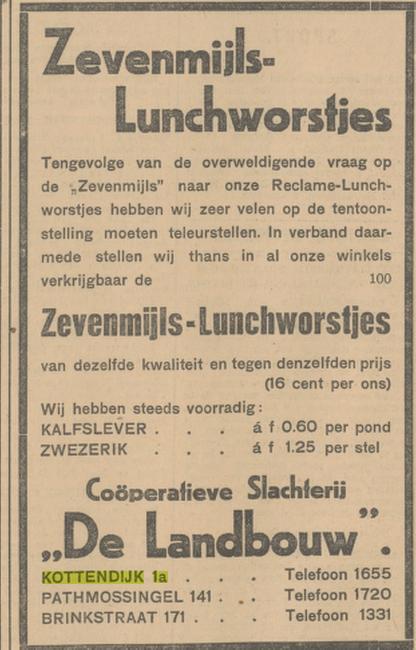 Kottendijk 1a Coöperatieve Slachterij De Landbouw advertentie Tubantia 3-7-1930.jpg