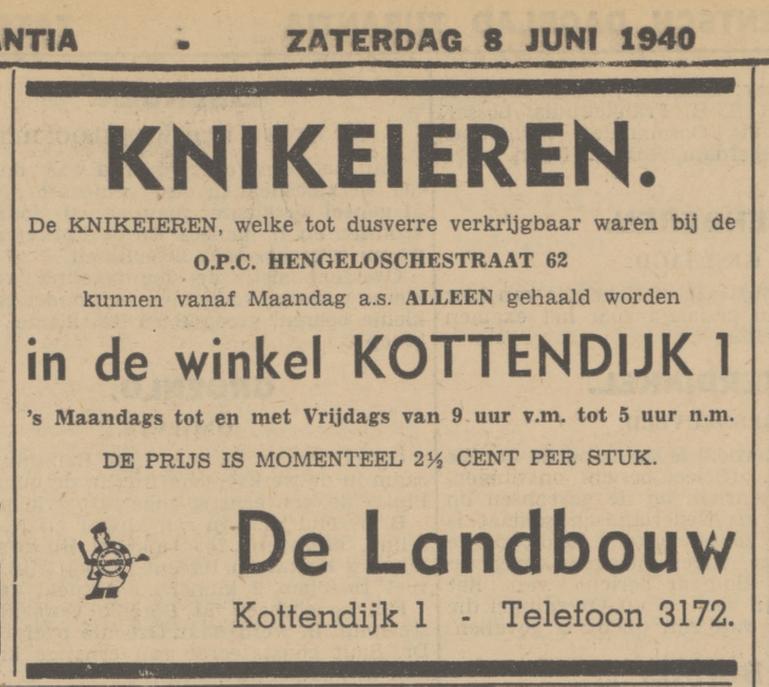 Kottendijk 1 De Landbouw telf. 3172 advertentie Tubantia 8-6-1940.jpg