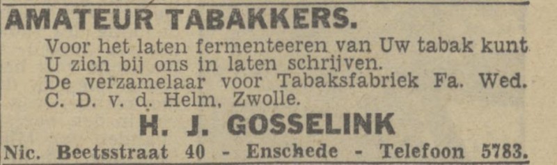 Nicolaas Beetsstraat 40 H.J. Gosselink advertentie Twentsch nieuwsblad 10-9-1943.jpg
