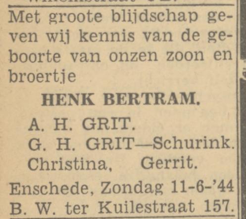 B.W. ter Kuilestraat 157 A.H. Grit advertentie Twentsch nieuwsblad 12-6-1944.jpg