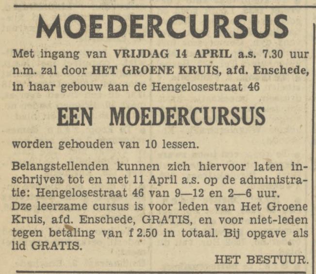Hengelosestraat 46 Het Groene Kruis advertentie Tubantia 5-4-1950.jpg