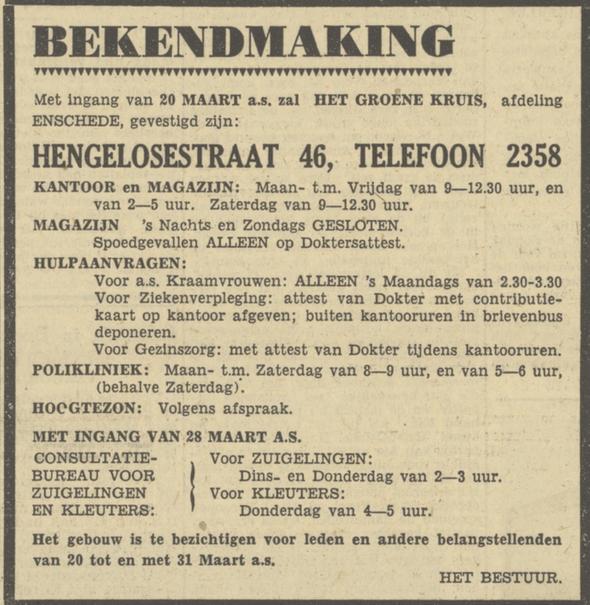 Hengelosestraat 46 Het Groene Kruis advertentie Tubantia 14-3-1950.jpg