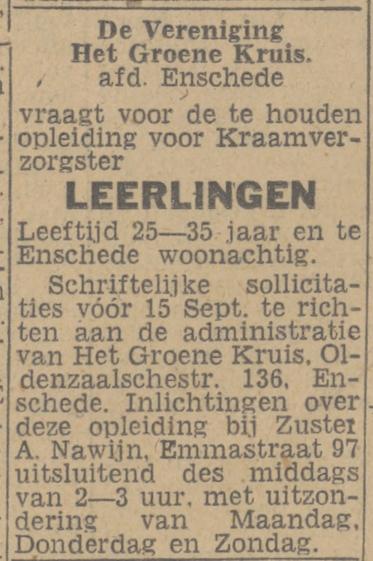 Emmastraat 97 Zuster A. Nawijn advertentyie Twentsch nieuwsblad 5-9-1944.jpg