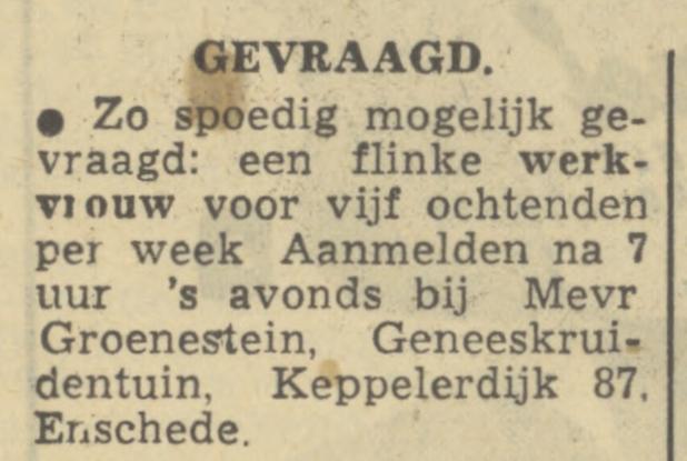 Keppelerdijk 87 Mevr. Groenestein Geneeskruidentuin  advertentie Tubantia 29-4-1950.jpg