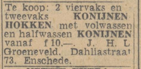 Dahliastraat 73 J.H.L. Groeneveld advertentie Twentsch nieuwsblad 16-8-1944.jpg