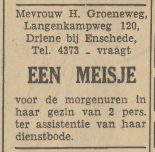 Langenkampweg 120 Driene H. Groeneweg advertentie Tubantia 23-12-1950.jpg