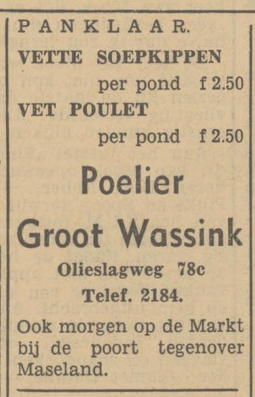 Olieslagweg 78c Poelier Groot Wassink advertentie Tubantia 24-9-1948.jpg