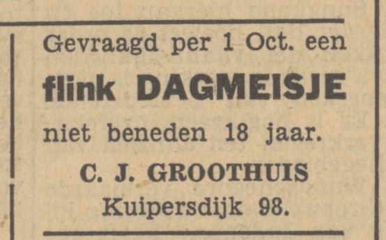 Kuipersdijk 98 C.J. Groothuis advertentie Tubantia 21-9-1949.jpg