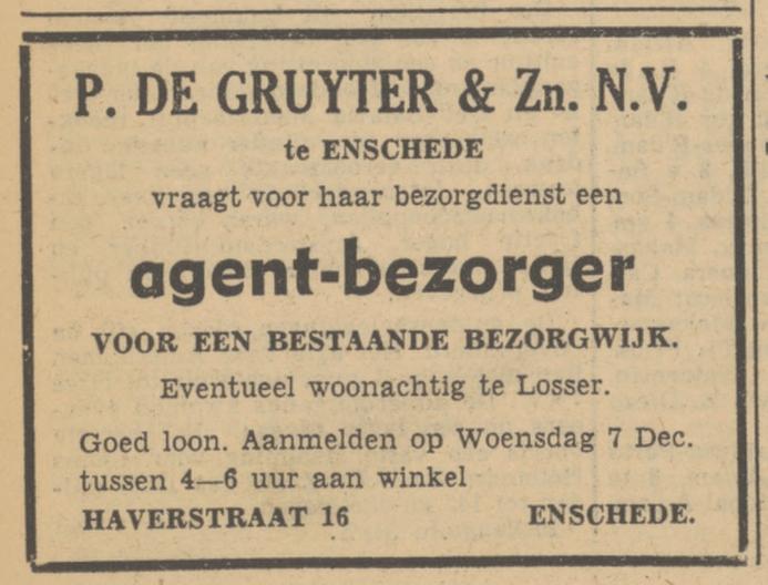 Haverstraat 16 P. de Gruyter & Zn. N.V. advertentie Tubantia 4-12-1951.jpg