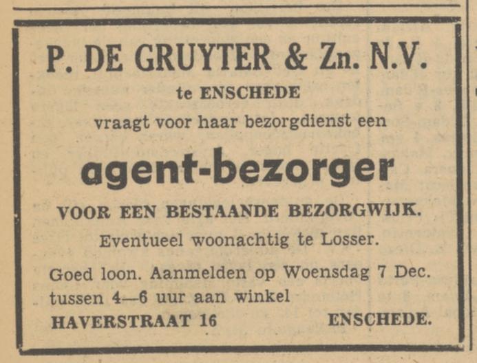 Haverstraat 16 P. de Gruyter & Zn. N.V. advertentie Tubantia 4-12-1951.jpg