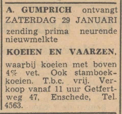 Getfertweg 47 A. Gumprich advertentie Tubantia 28-1-1949.jpg