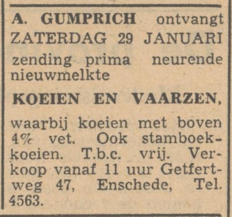 Getfertweg 47 A. Gumprich advertentie Tubantia 28-1-1949.jpg