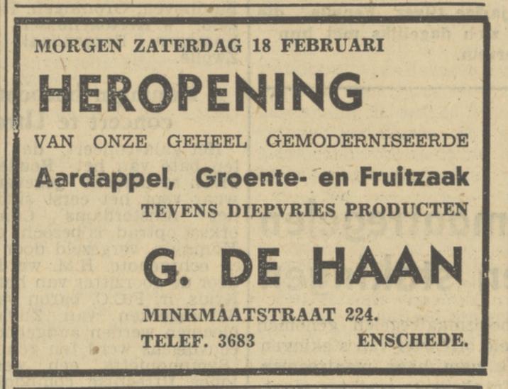 Minkmaatstraat 224 G. de Haan advertentie Tubantia 17-2-1950.jpg