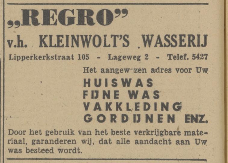 Lageweg 2 Wasserij Regro advertentie Tubantia 14-2-1948.jpg