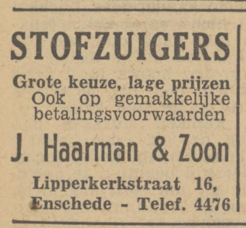 Lipperkerkstraat 16 J. Haarman & Zoon advertentie Tubantia 30-10-1948.jpg