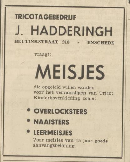 Heutinkstraat 218 Tricotagebedrijf J. Haddering advertentie Tubantia 20-5-1969.jpg