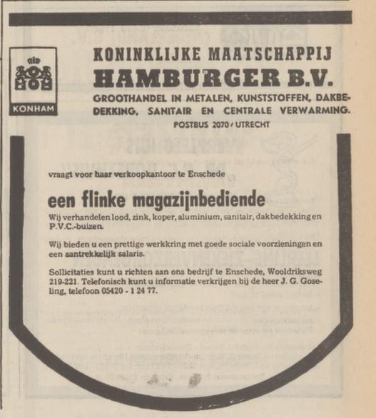 Wooldriksweg 219-221 Koninklijke Maatschappij Hamburger B.V. telf. 05420-12477. advertentie Tubantia 23-2-1974.jpg