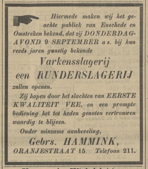 Oranjestraat 15 Gebrs. Hammink advertentie Tubantia 7-9-1909.jpg