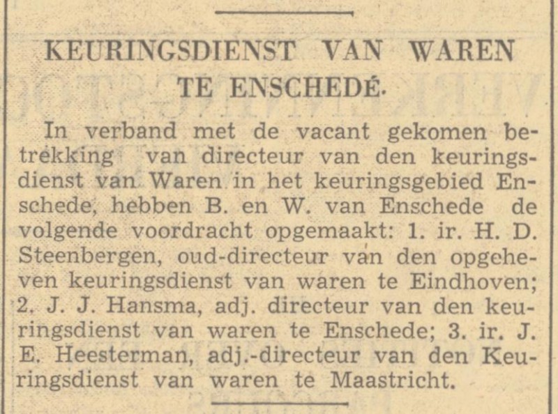 J.J. Hansma Dir. Keuringsdienst van Waren krantenbericht 24-7-1937.jpg