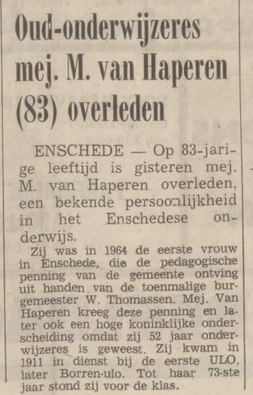 M. van Haperen krantenbericht Tubantia 18-3-1974.jpg