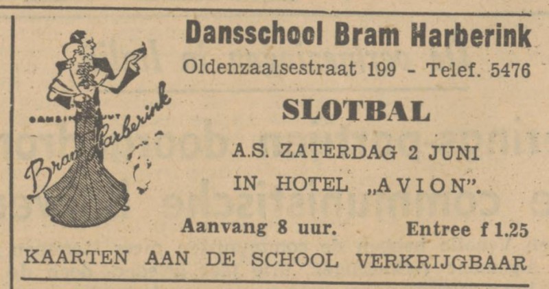 Oldenzaalsestraat 199 Dansschool Bram Harberink advertentie Tubantia 30-5-1951.jpg