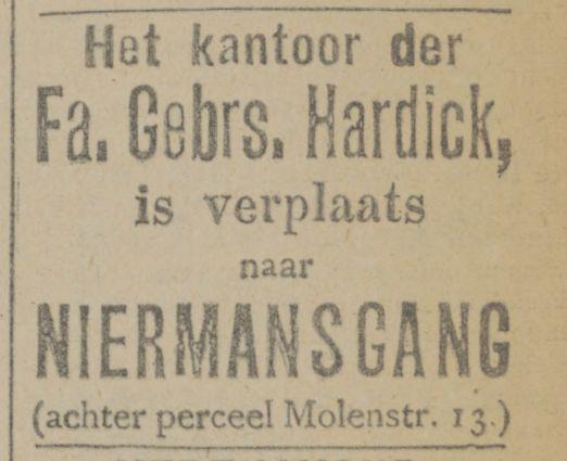 Niermansgang Gebr. Hardick advertentie 8-2-1919.jpg