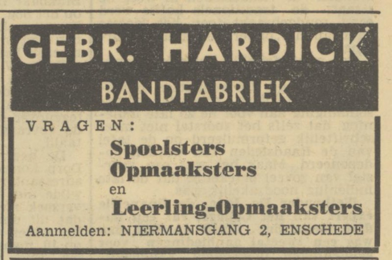 Niermansgang 2 Gebr. Hardick advertentie Tubantia 20-6-1950.jpg