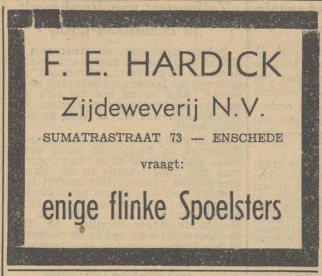 Sumatrastraat 73 F.E. Hardick Zijdeweverij N.V. advertentie Tubantia 18-11-1950.jpg