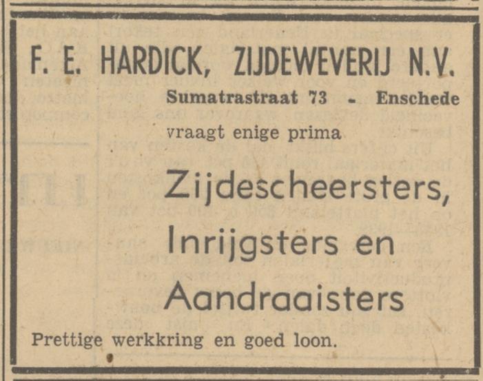 Sumatrastraat 73 F.E. Hardick Zijdeweverij N.V. advertentie Tubantia 10-5-1949.jpg