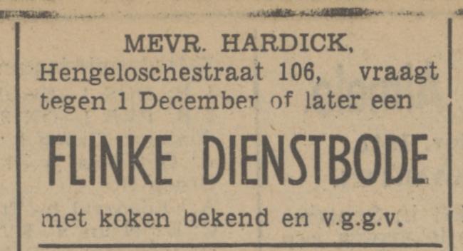 Hengelosestraat 106 Mevr. Hardick advertentie Tubantia 18-11-1941.jpg