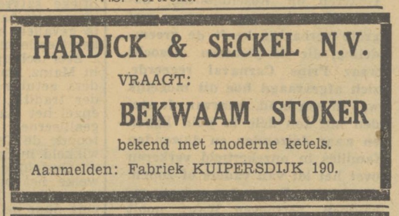 Kuipersdijk 190 Hardick & Seckel N.V. advertentie Tubantia 21-2-1950.jpg
