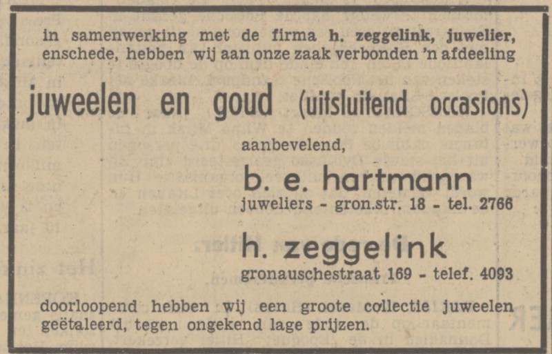 Gronausestraat 18 B.E. Hartmann juweliers advertentie Tubantia 19-3-1938.jpg