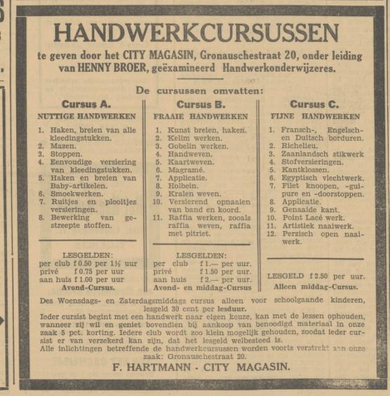 Gronausestraat 20 F. Hartmann City Magasin advertentie Tubantia 9-9-1931.jpg