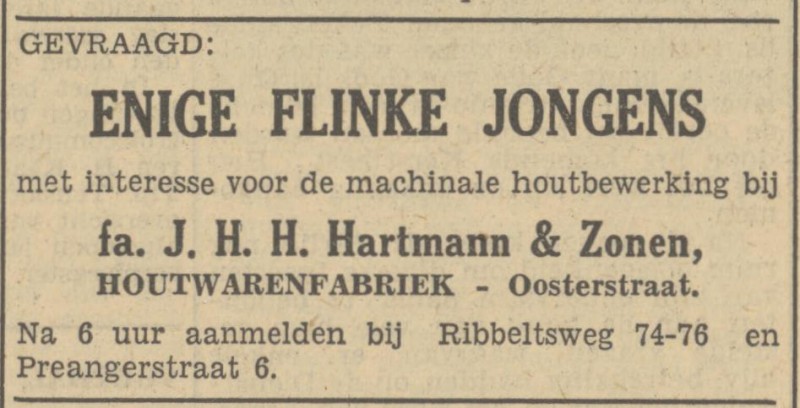 Ribbeltsweg 74-76 Fa. J.H. Hartmann Houtwarenfabriek advertentie Tubantia 20-12-1949.jpg