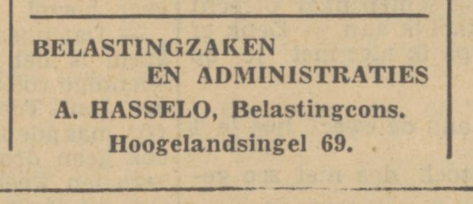 Hogelandsingel 69 A.Hasselo B elastingconsulent advertentie Tubantia 14-5-1940.jpg
