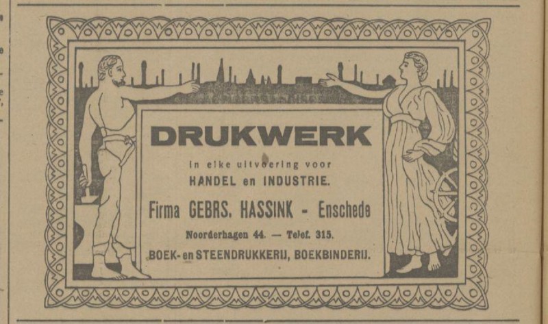 Noorderhagen 44 Boek- en Steendrukkerij, Boekbinderij Firma Gebrs. Hassink advertentie Tubantia 23-12-1916.jpg