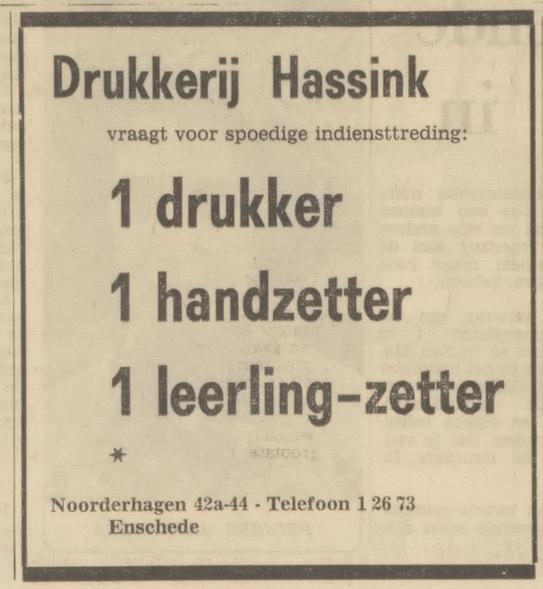 Noorderhagen 42a-44 Drukkerij Hassink advertentie Tubantia 20-1-1966.jpg