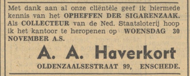 Oldenzaalsestraat 99 A.A. Haverkort advertentie Tubantia 28-11-1949.jpg