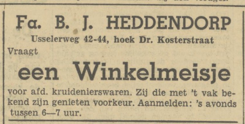 Usselerweg 42-44 hoek Dr. Kosterstraat advertentie Tubantia 24-10-1946.jpg