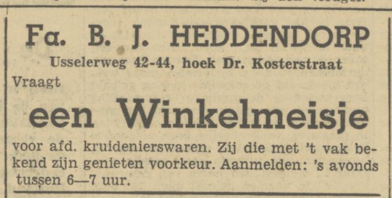 Usselerweg 42-44 hoek Dr. Kosterstraat advertentie Tubantia 24-10-1946.jpg