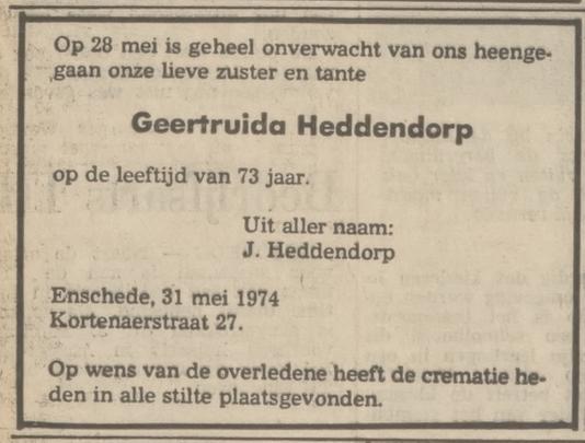 Kortenaerstraat 27 G. Heddendorp overlijdensadvertentie Tubantia 31-5-1974.jpg