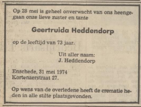 Kortenaerstraat 27 G. Heddendorp overlijdensadvertentie Tubantia 31-5-1974.jpg