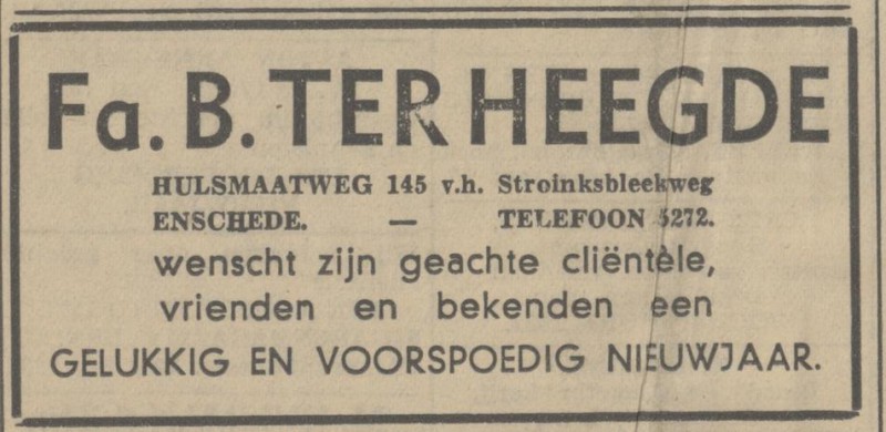 Hulsmaatweg 145 v.h. Stroinksbleekweg advertentie Tubantia 31-12-1936.jpg