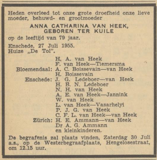 Hengelosestraat 700 De Tol Mevr. A.C. van Heek-ter Kuile overlijdensadvertentie Algemeen Handelsblad 28-7-1955.jpg