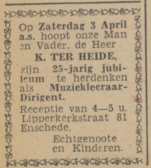 Lipperkerkstraat 81 K. ter Heide Muziekleraar-Dirigent advertentie Twentsch nieuwsblad 30-3-1943.jpg